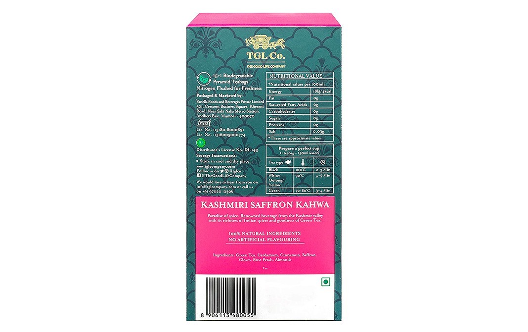 TGL Co. Kashmiri Saffron Kahwa Tea    Pack  15 pcs